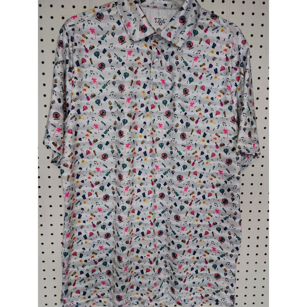 1776 Festival Print Pop-Over Shirt – Multicolor Music Theme – Men’s Medium